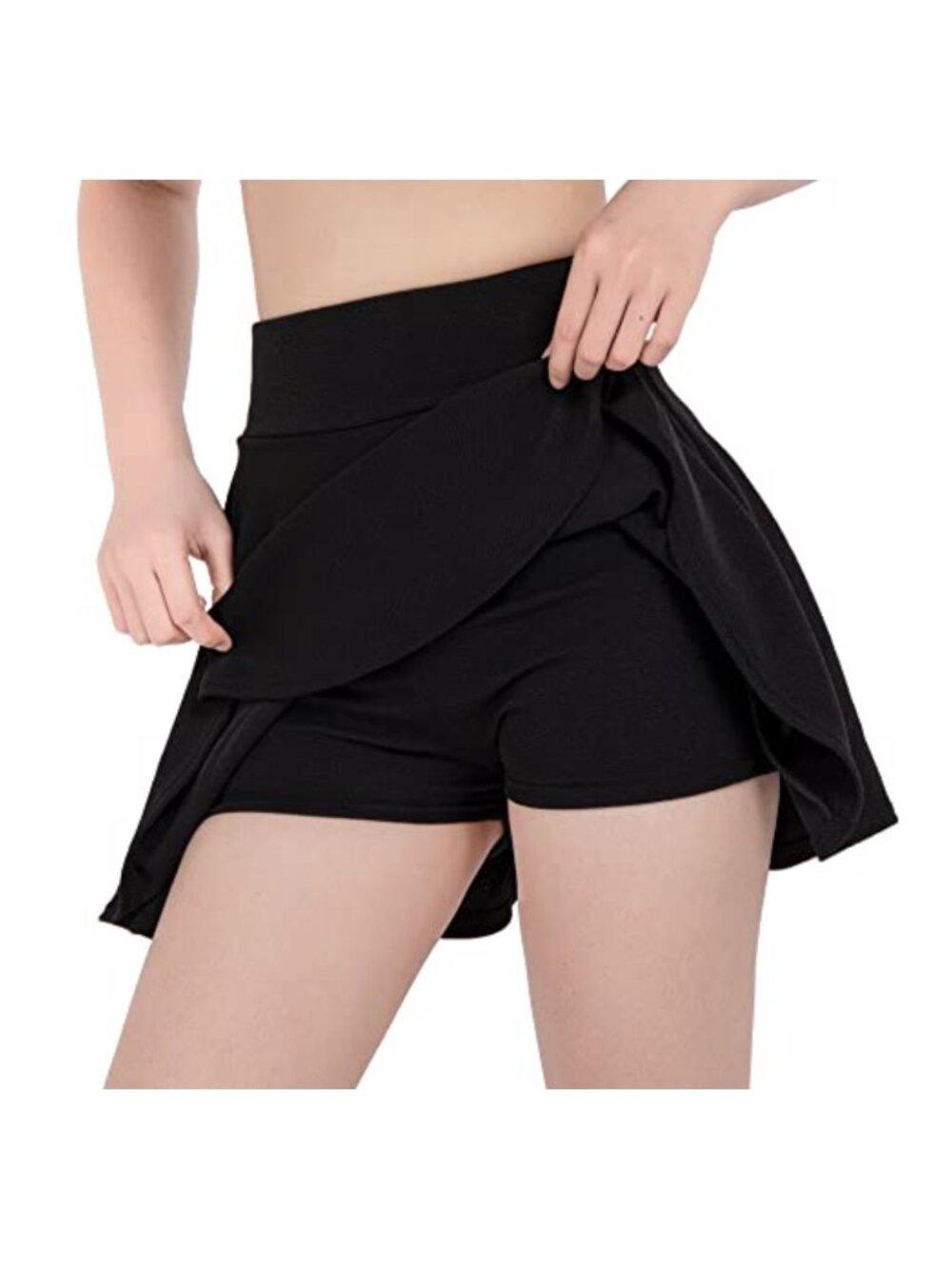 Women's Mini Skirt with Built-in Safety Shorts High Waisted Pleated A-Line